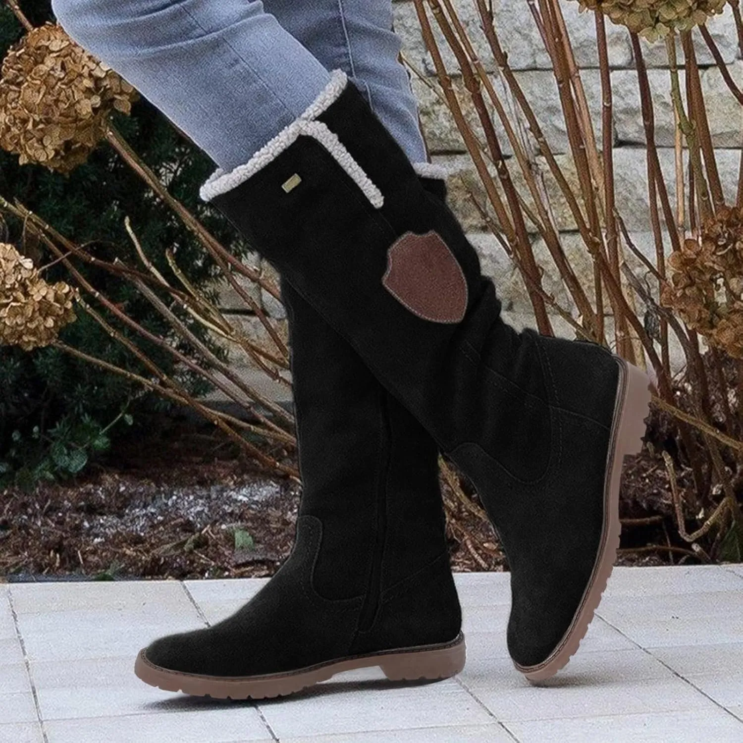 Womens Winter Snow Boots Knee High Pull On Winter Boots Suede Faux Fur Lined Water Resistant Warm Snow Boots