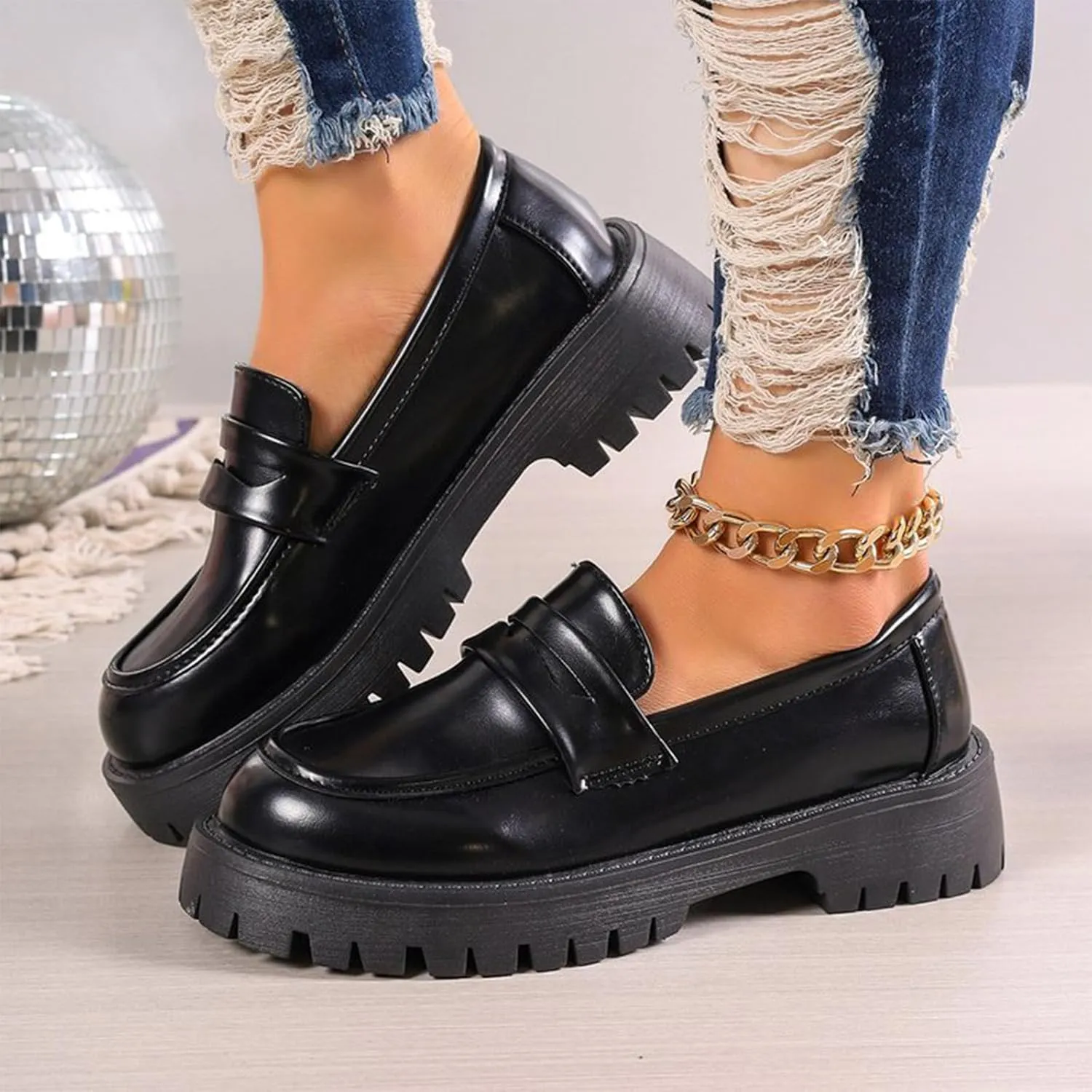 Work Shoes Women Platform Penny Loafers Slip On Chunky Loafers Comfortable Work Shoes Platform Office Shoes