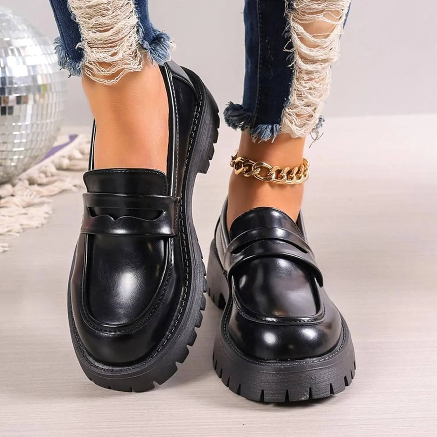 Work Shoes Women Platform Penny Loafers Slip On Chunky Loafers Comfortable Work Shoes Platform Office Shoes