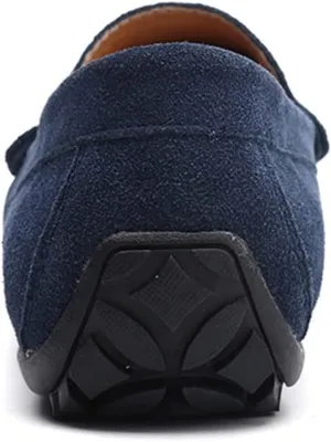 XTYPE Loafer Shoes for Men Genuine Leather Stitching Details Round Toe Suede Vamp Penny Loafer Rubber Sole Resistant Flexible Flat Heel Lightweight Casual (Color : Dark Blue, Size : 8.5)