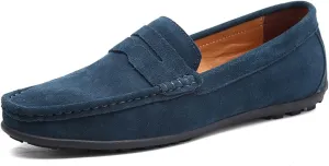 XTYPE Loafer Shoes for Men Genuine Leather Stitching Details Round Toe Suede Vamp Penny Loafer Rubber Sole Resistant Flexible Flat Heel Lightweight Casual (Color : Dark Green, Size : 11.5)